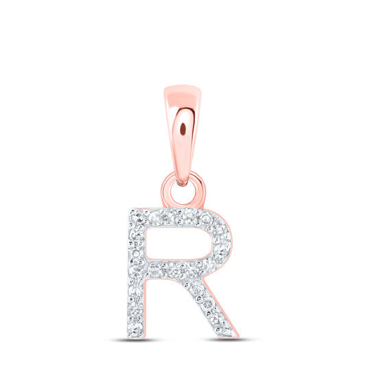 0.04 Ctw Natural Diamond Initial Letter R Pendant in 10k Rose Gold