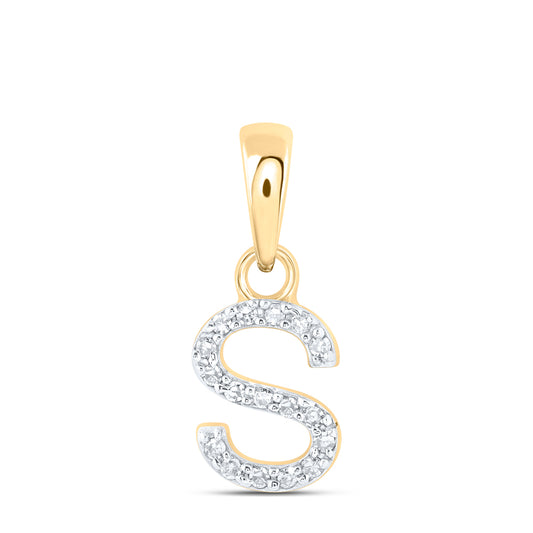 0.04 Ctw Natural Diamond Initial Letter S Pendant in 10k Yellow Gold