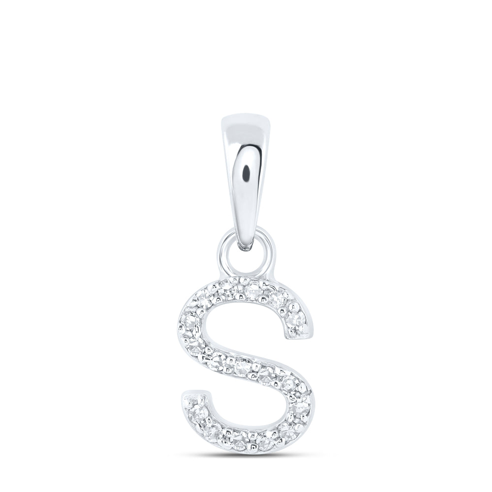 0.04 Ctw Natural Diamond Initial Letter S Pendant in 10k White Gold