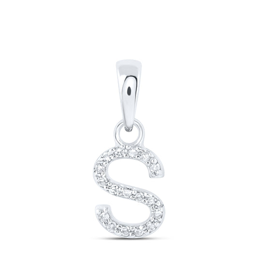 0.04 Ctw Natural Diamond Initial Letter S Pendant in 10k White Gold
