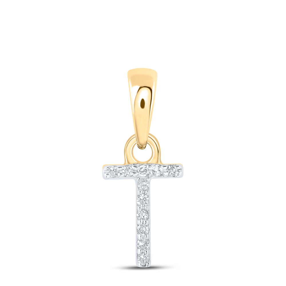 0.02 Ctw Natural Diamond Initial Letter T Pendant in 10k Yellow Gold