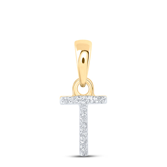 0.02 Ctw Natural Diamond Initial Letter T Pendant in 10k Yellow Gold