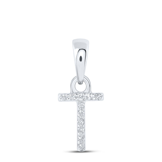 0.02 Ctw Natural Diamond Initial Letter T Pendant in 10k White Gold