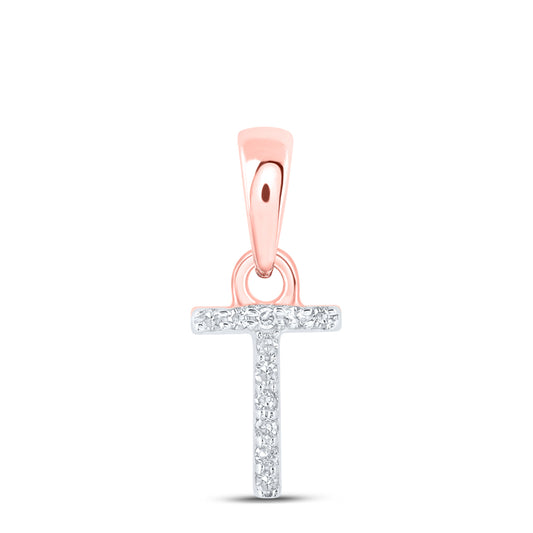 0.02 Ctw Natural Diamond Initial Letter T Pendant in 10k Rose Gold