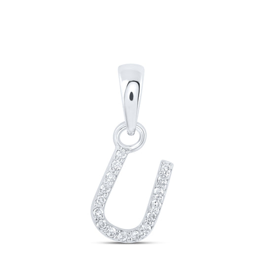 0.03 Ctw Natural Diamond Initial Letter U Pendant in 10k White Gold