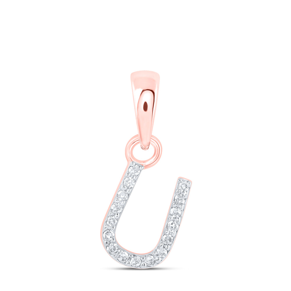 0.03 Ctw Natural Diamond Initial Letter U Pendant in 10k Rose Gold
