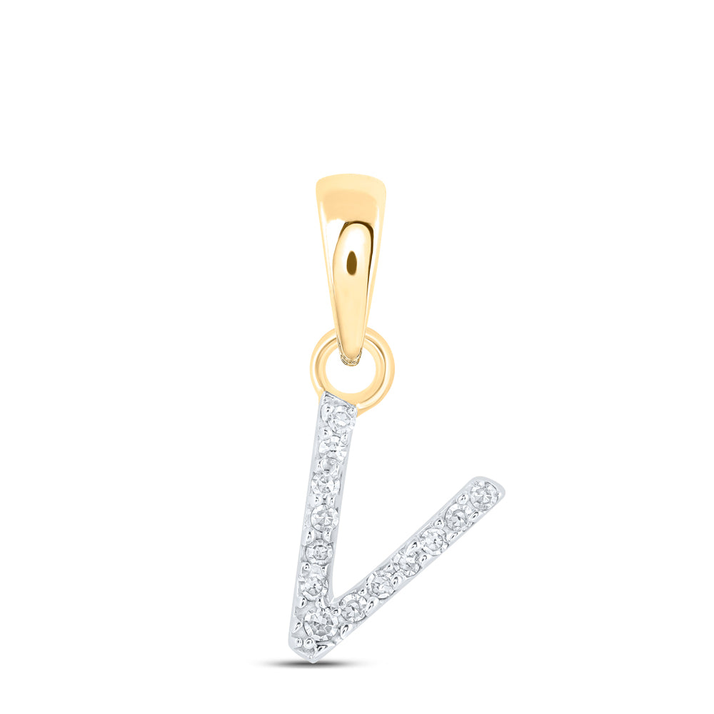 0.03 Ctw Natural Diamond Initial Letter V Pendant in 10k Yellow Gold