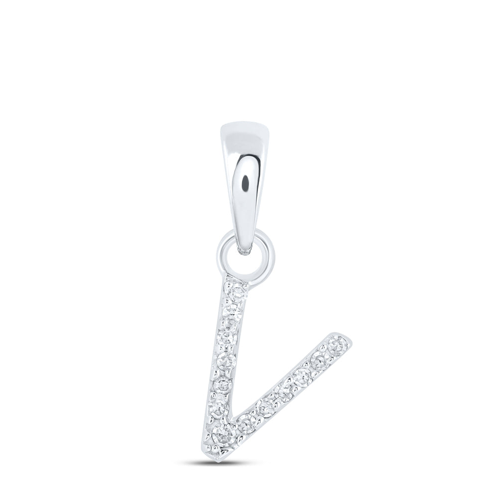 0.03 Ctw Natural Diamond Initial Letter V Pendant in 10k White Gold