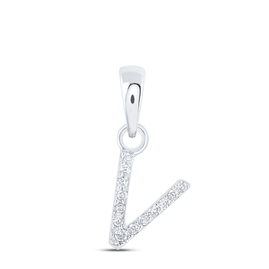 0.03 Ctw Natural Diamond Initial Letter V Pendant in 10k White Gold