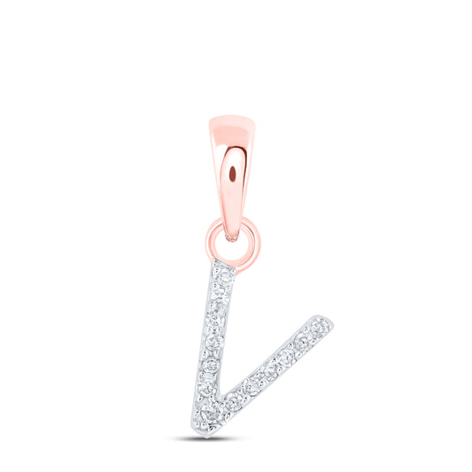0.03 Ctw Natural Diamond Initial Letter V Pendant in 10k Rose Gold