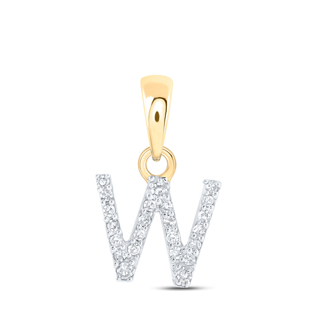 0.05 Ctw Natural Diamond Initial Letter W  Pendant in 10k Yellow Gold