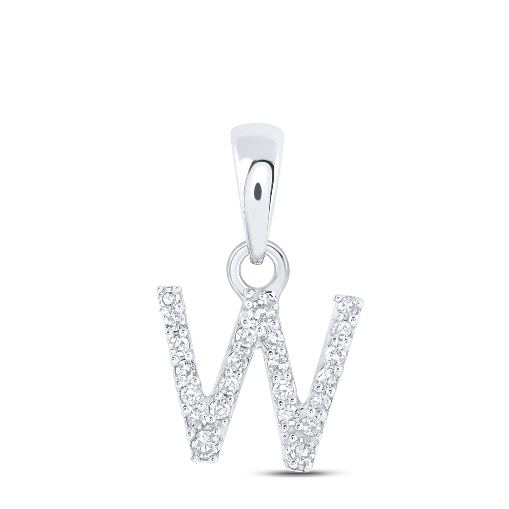 0.05 Ctw Natural Diamond Initial Letter W  Pendant in 10k White Gold