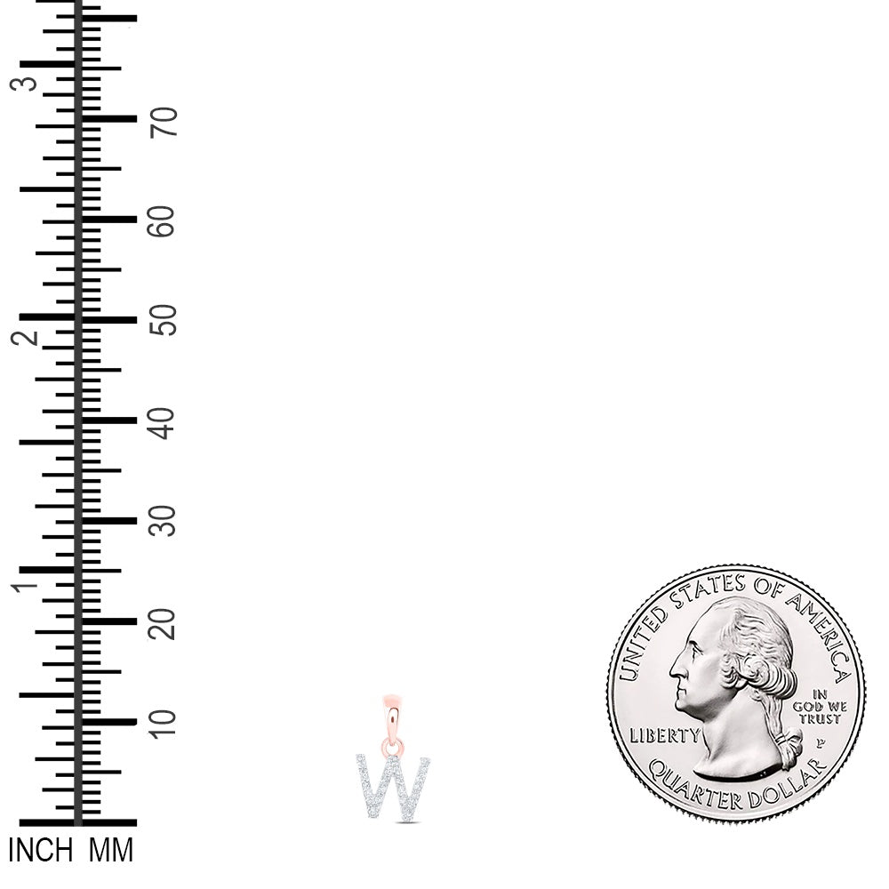 0.05 Ctw Natural Diamond Initial Letter W Pendant in 10k Rose Gold