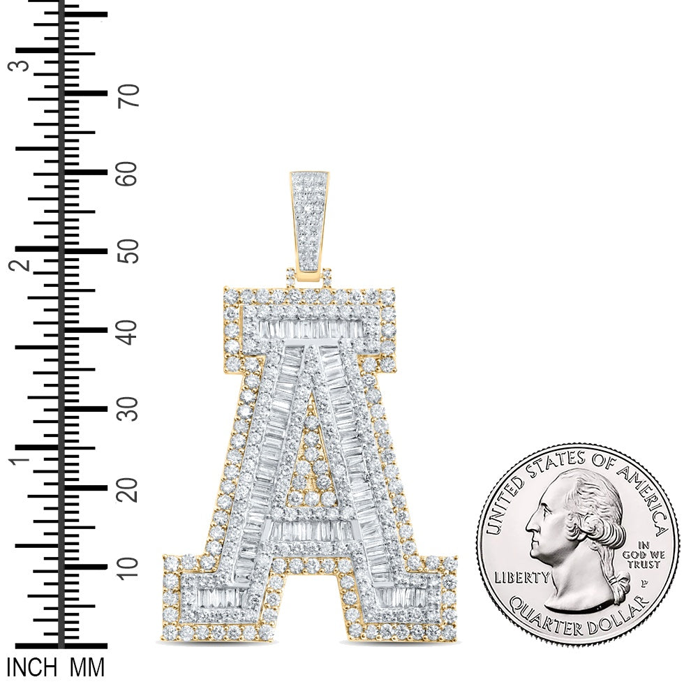 4.83 Ctw Natural Diamond Block Initial Letter Alphabet A Pendant in 10k Yellow Gold