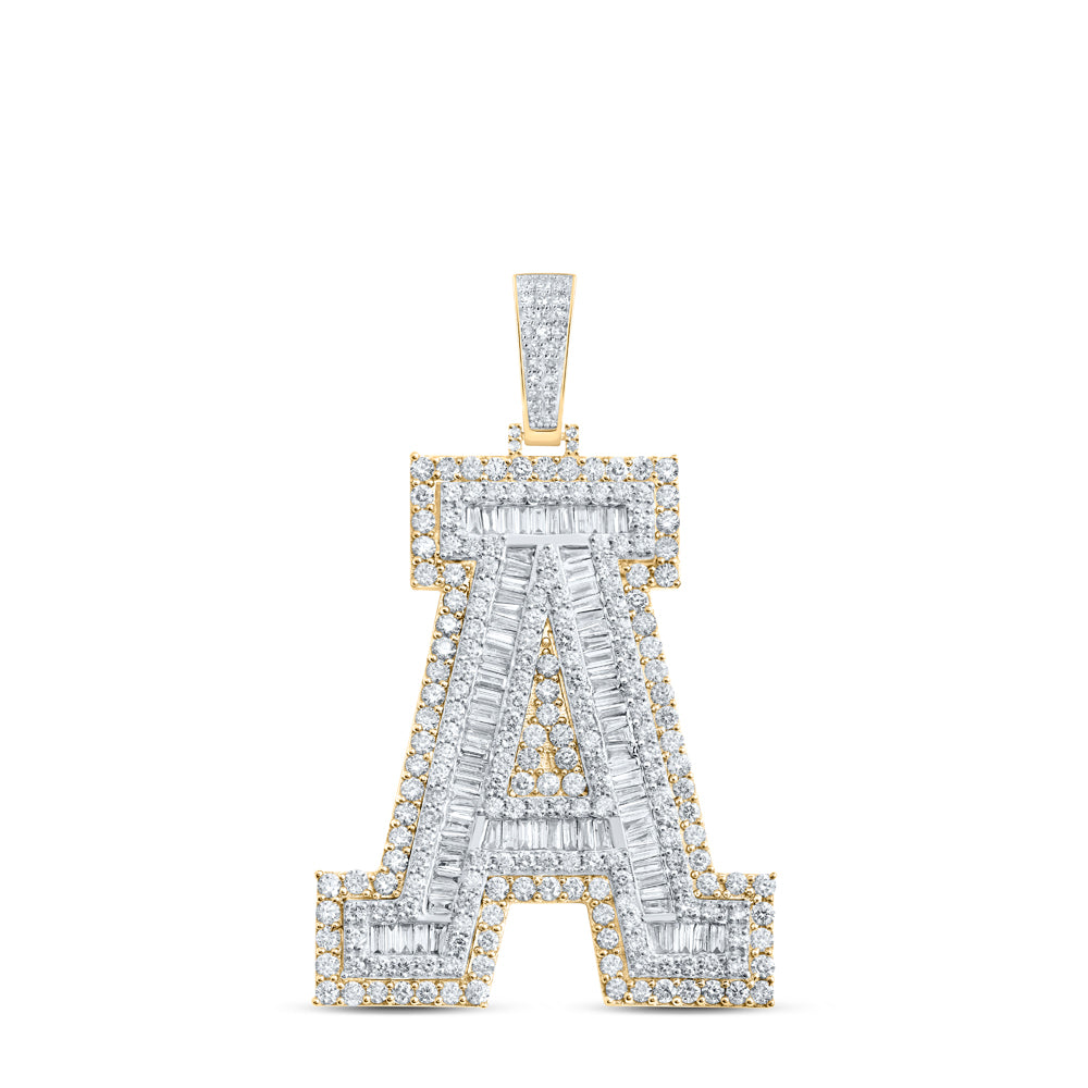 4.83 Ctw Natural Diamond Block Initial Letter Alphabet A Pendant in 10k Yellow Gold