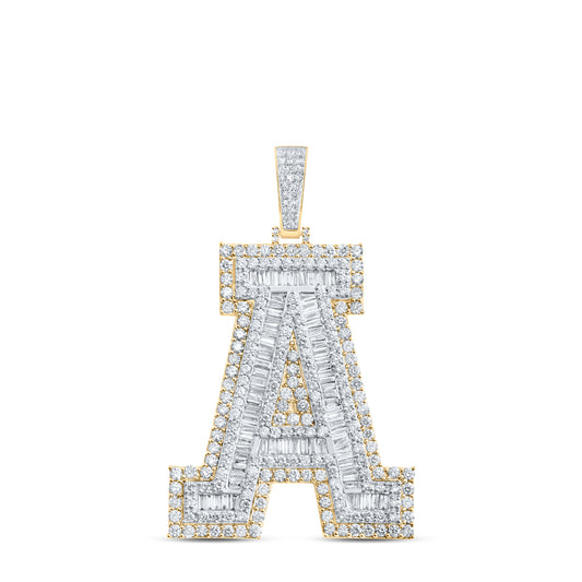 4.83 Ctw Natural Diamond Block Initial Letter Alphabet A Pendant in 10k Yellow Gold