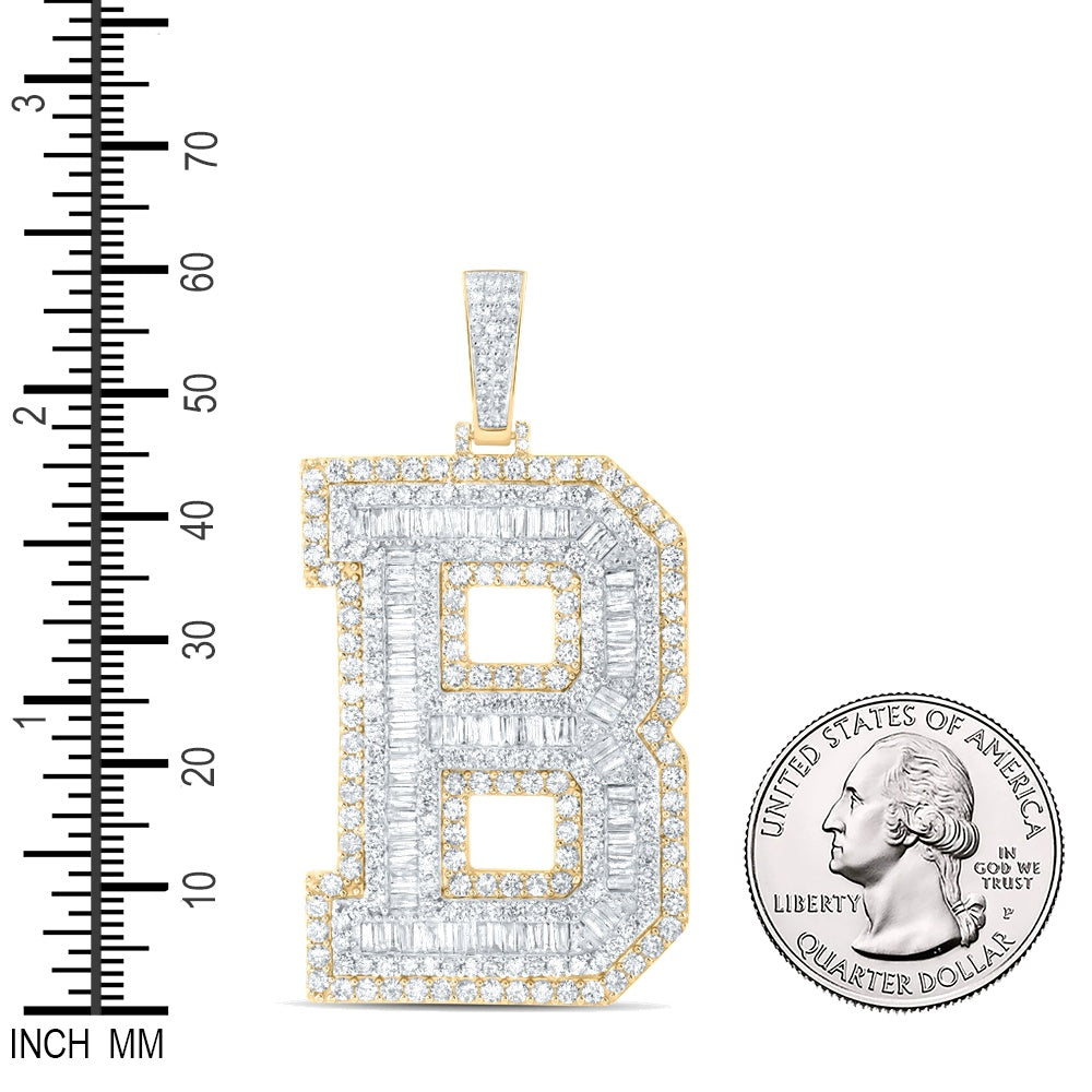 6.31 Ctw Natural Diamond Block Initial Letter Alphabet B Pendant in 10k Yellow Gold