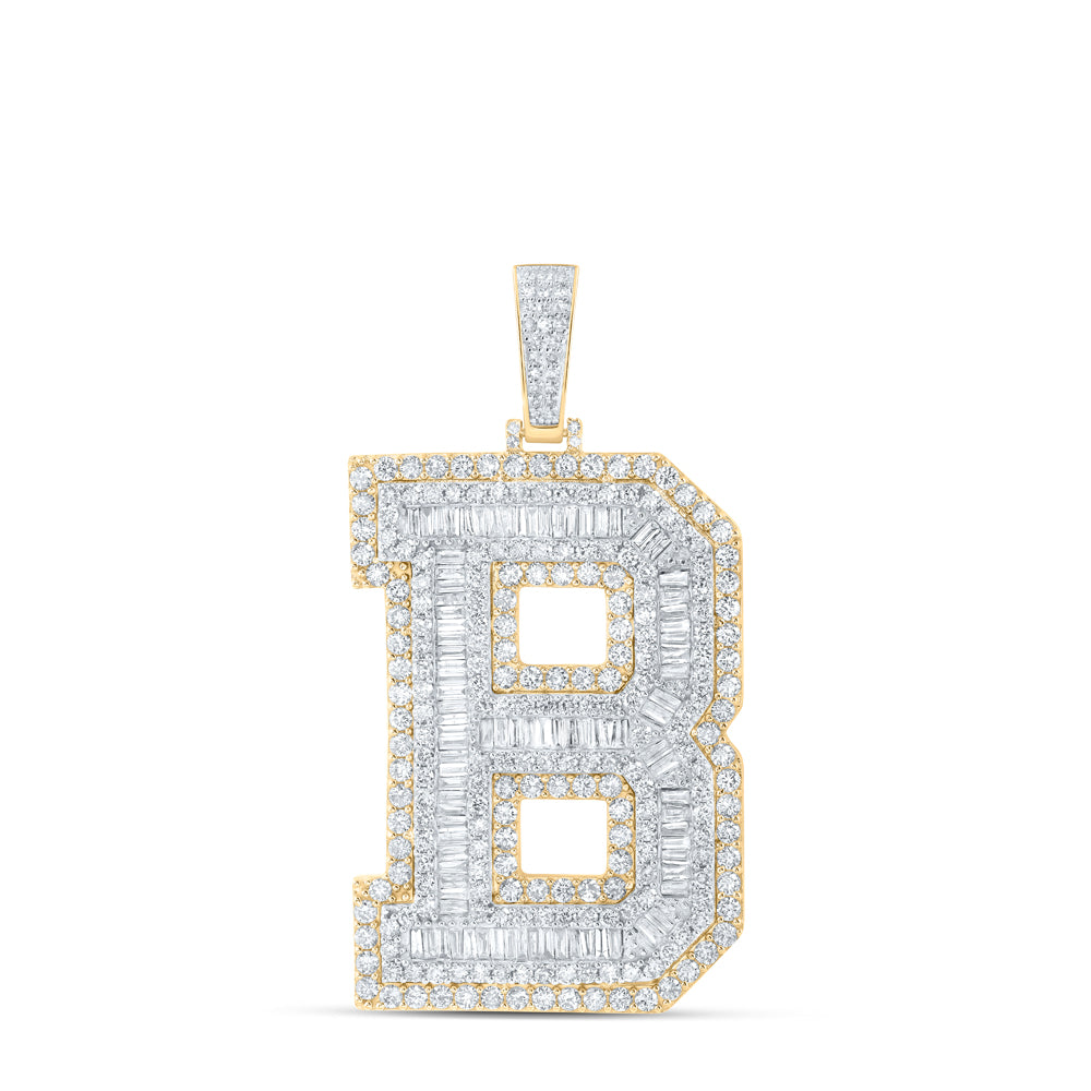 6.31 Ctw Natural Diamond Block Initial Letter Alphabet B Pendant in 10k Yellow Gold