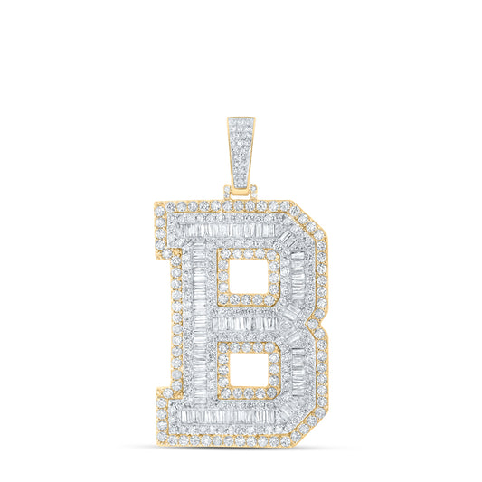 6.31 Ctw Natural Diamond Block Initial Letter Alphabet B Pendant in 10k Yellow Gold