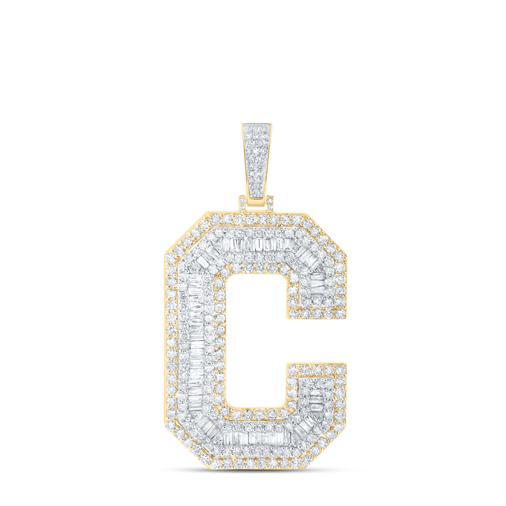 5.56 Ctw Natural Diamond Block Initial Letter Alphabet C Pendant in 10k Yellow Gold