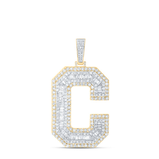5.56 Ctw Natural Diamond Block Initial Letter Alphabet C Pendant in 10k Yellow Gold