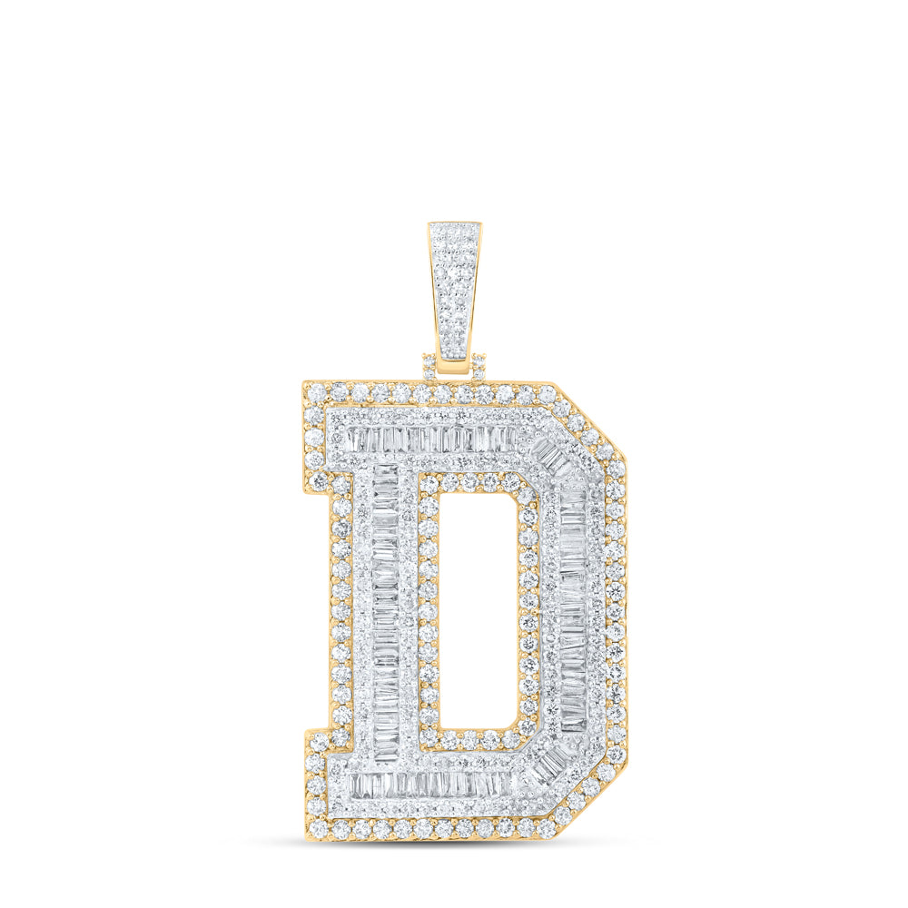 6.08 Ctw Natural Diamond Block Initial Letter Alphabet D Pendant in 10k Yellow Gold