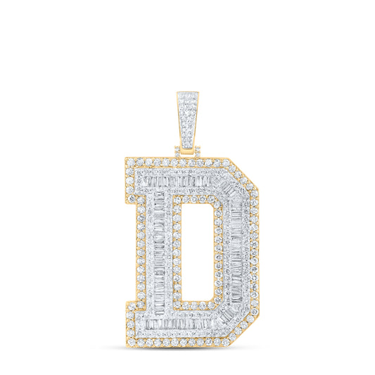 6.08 Ctw Natural Diamond Block Initial Letter Alphabet D Pendant in 10k Yellow Gold