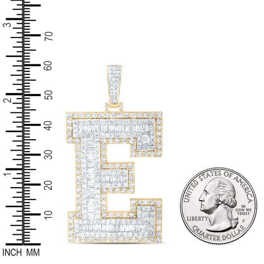 6.31 Ctw Natural Diamond Block Initial Letter Alphabet E Pendant in 10k Yellow Gold