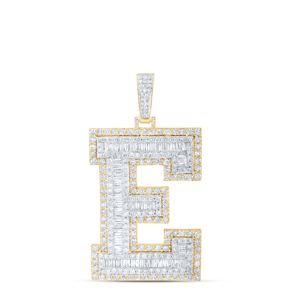 6.31 Ctw Natural Diamond Block Initial Letter Alphabet E Pendant in 10k Yellow Gold