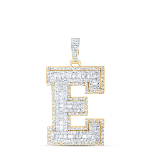 6.31 Ctw Natural Diamond Block Initial Letter Alphabet E Pendant in 10k Yellow Gold