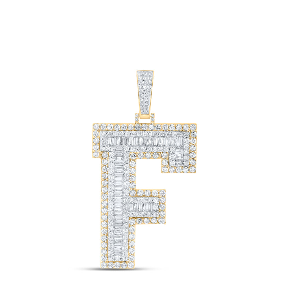 4.68 Ctw Natural Diamond Block Initial Letter Alphabet F Pendant in 10k Yellow Gold
