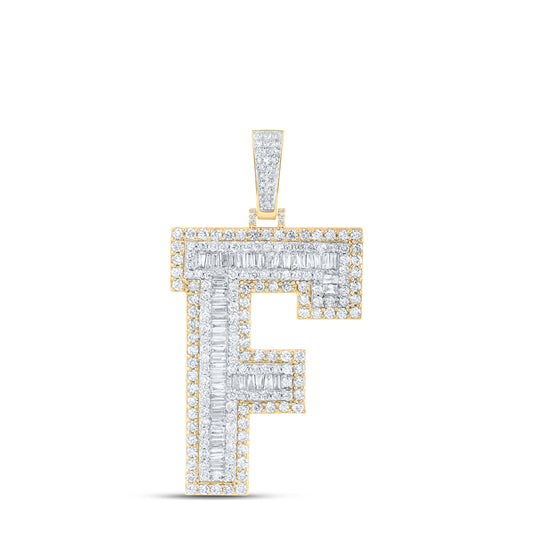 4.68 Ctw Natural Diamond Block Initial Letter Alphabet F Pendant in 10k Yellow Gold