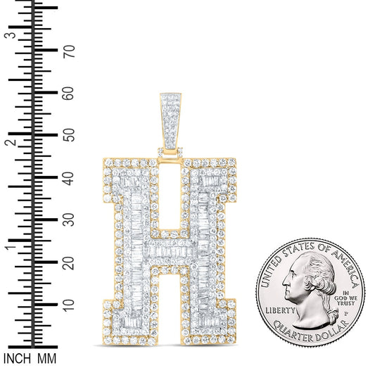 6.1 Ctw Natural Diamond Block Initial Letter Alphabet H Pendant in 10k Yellow Gold