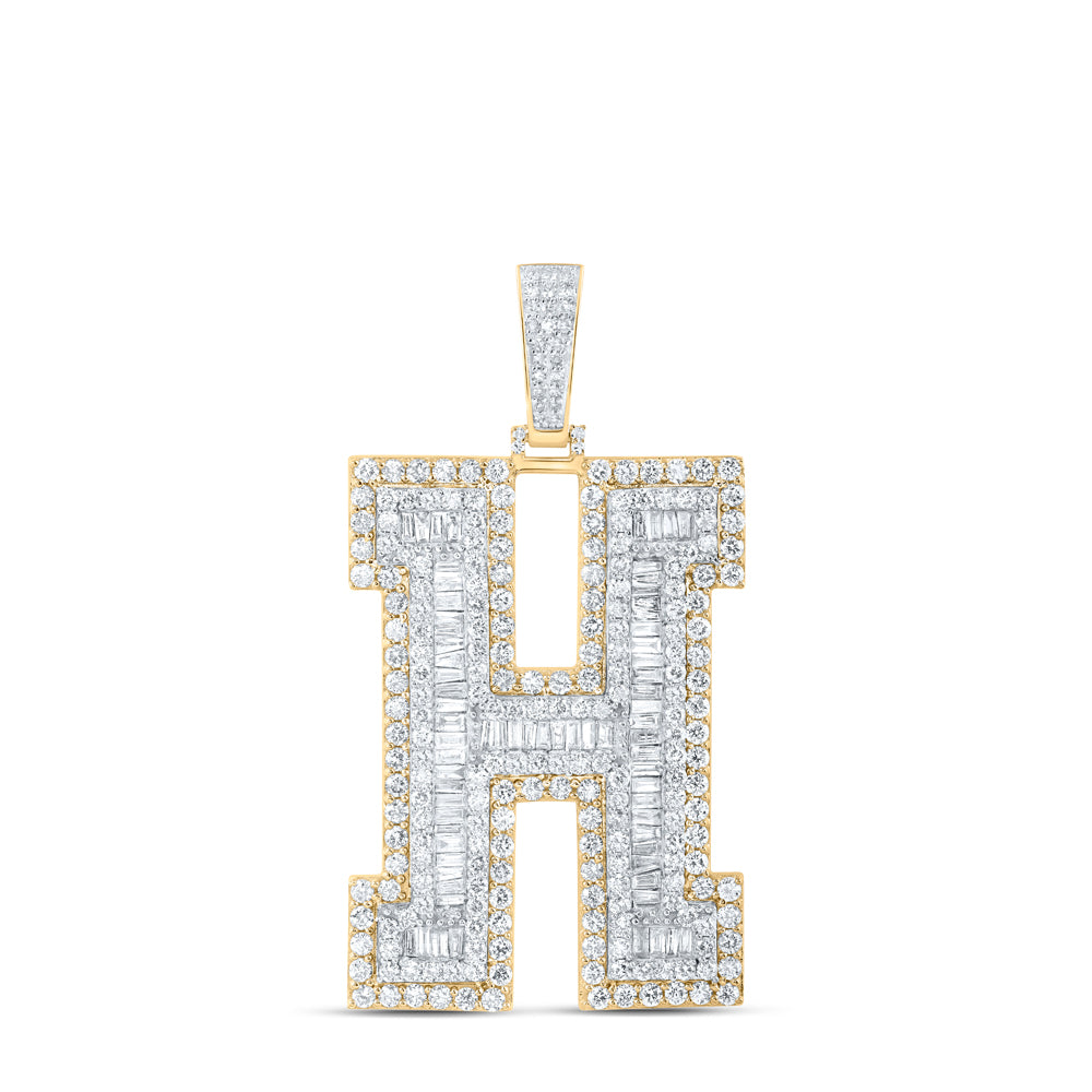 6.1 Ctw Natural Diamond Block Initial Letter Alphabet H Pendant in 10k Yellow Gold