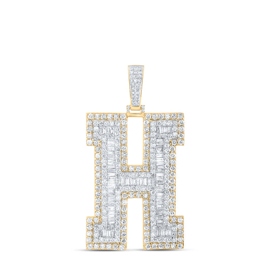 6.1 Ctw Natural Diamond Block Initial Letter Alphabet H Pendant in 10k Yellow Gold