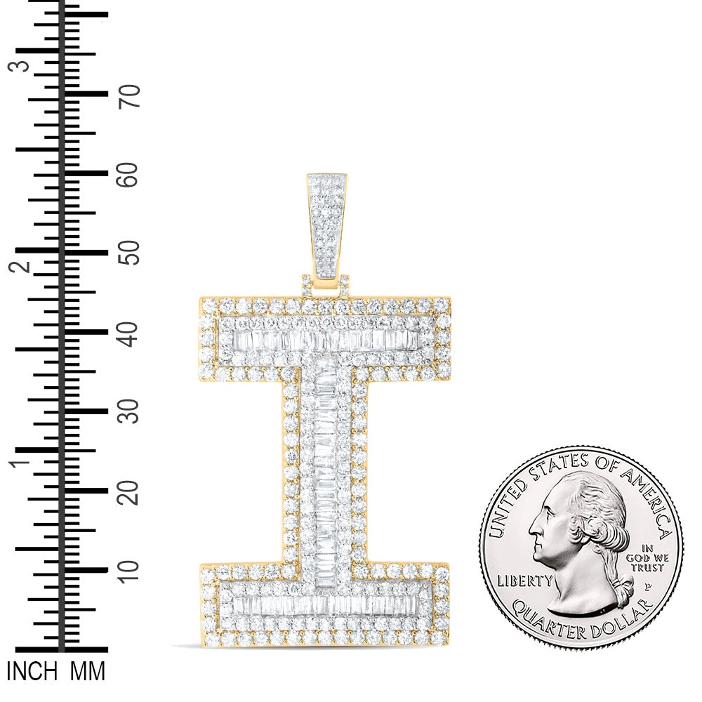 5.15 Ctw Natural Diamond Block Initial Letter Alphabet I Pendant in 10k Yellow Gold