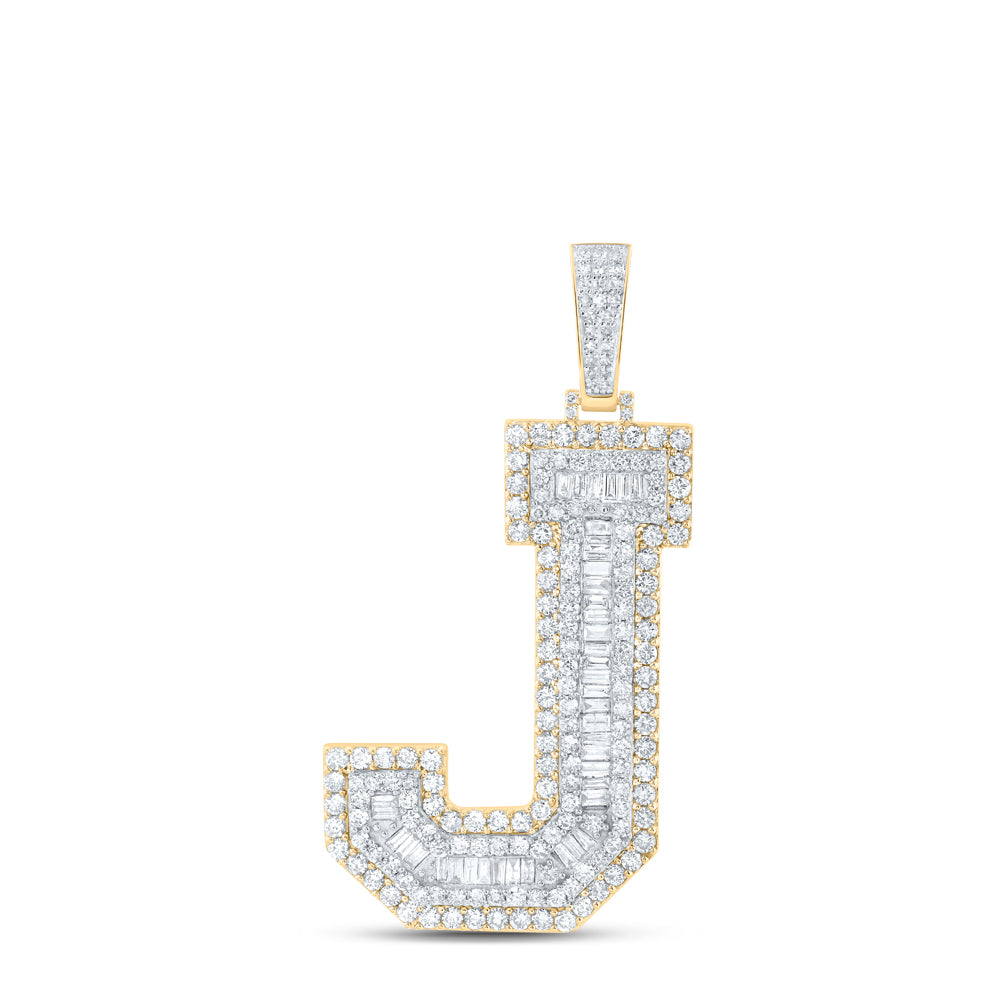 4.19 Ctw Natural Diamond Block Initial Letter Alphabet J Pendant in 10k Yellow Gold