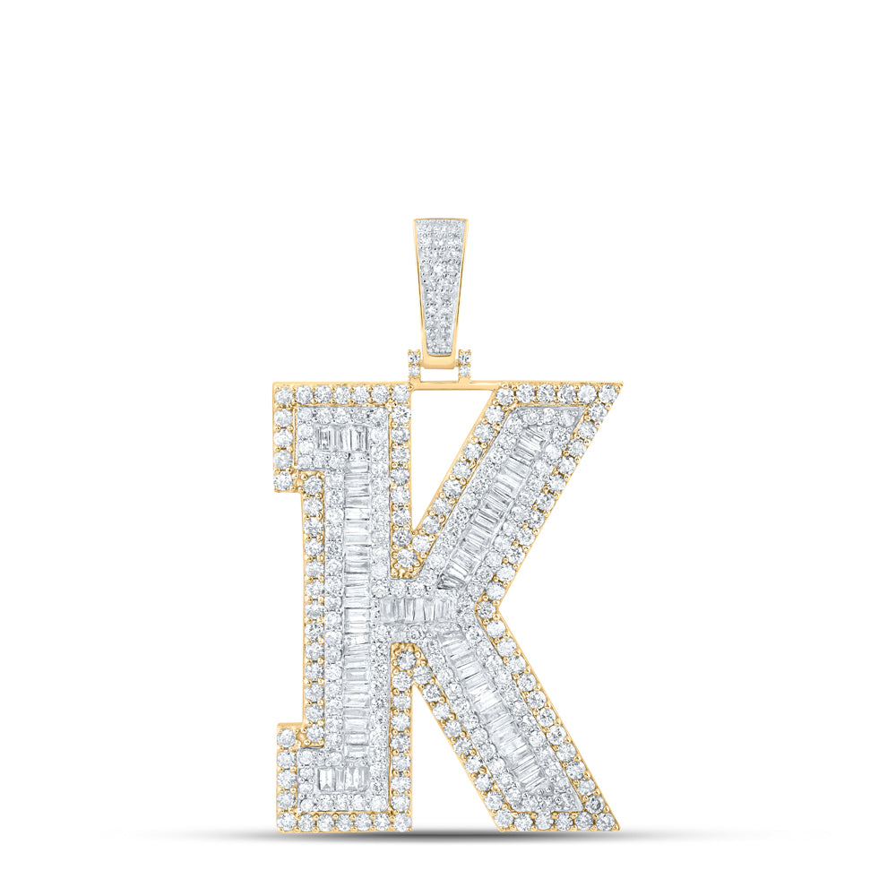 5.96 Ctw Natural Diamond Block Initial Letter Alphabet K Pendant in 10k Yellow Gold