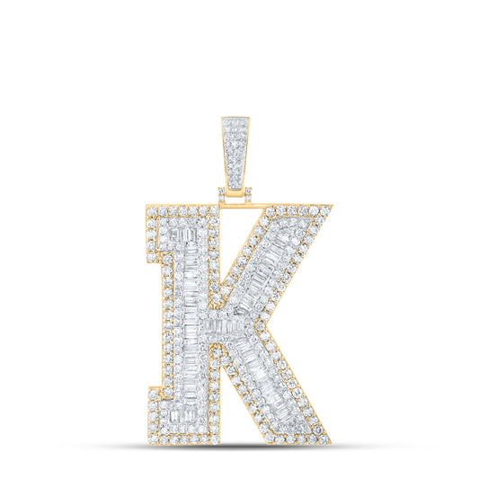 5.96 Ctw Natural Diamond Block Initial Letter Alphabet K Pendant in 10k Yellow Gold