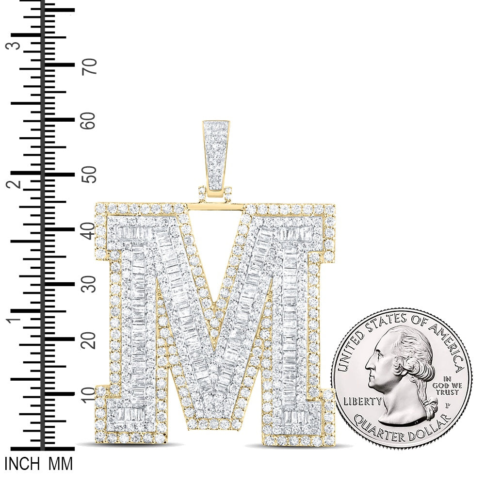 9.02 Ctw Natural Diamond Block Initial Letter Alphabet M Pendant in 10k Yellow Gold