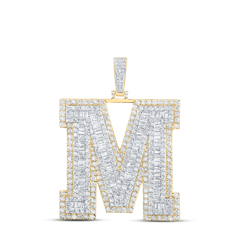 9.02 Ctw Natural Diamond Block Initial Letter Alphabet M Pendant in 10k Yellow Gold