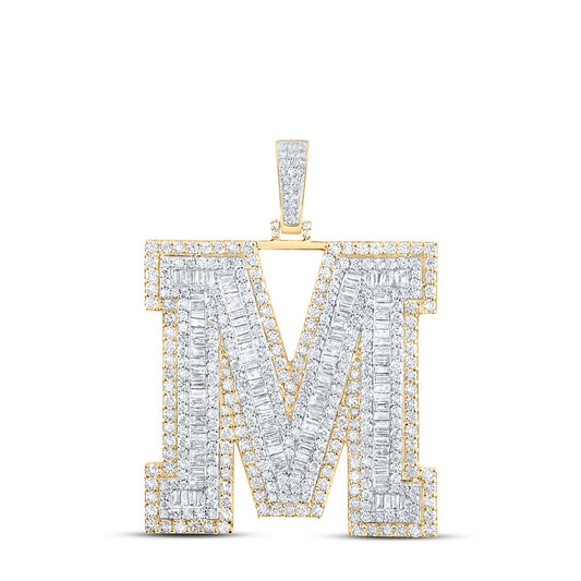 9.02 Ctw Natural Diamond Block Initial Letter Alphabet M Pendant in 10k Yellow Gold