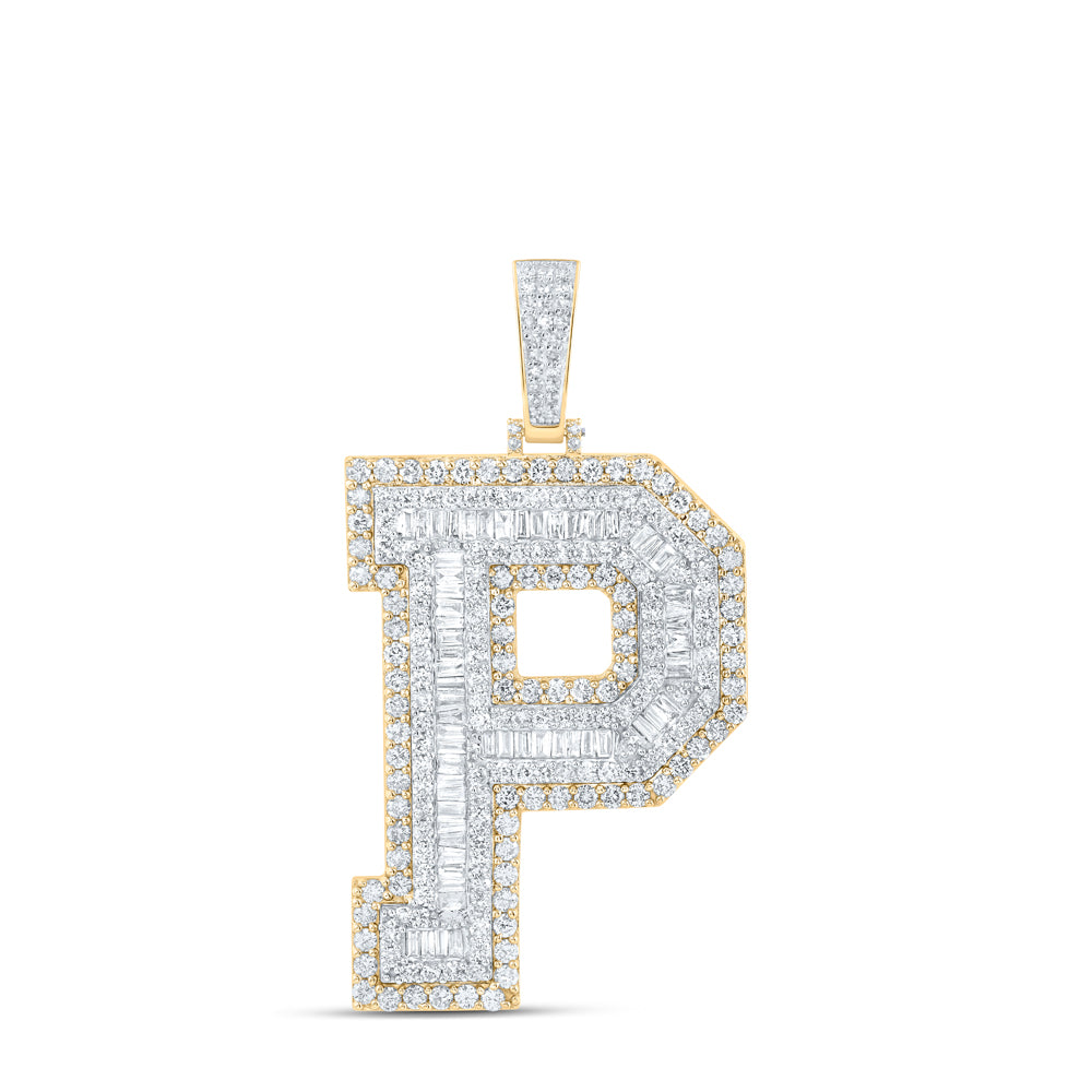 5.38 Ctw Natural Diamond Block Initial Letter Alphabet P Pendant in 10k Yellow Gold