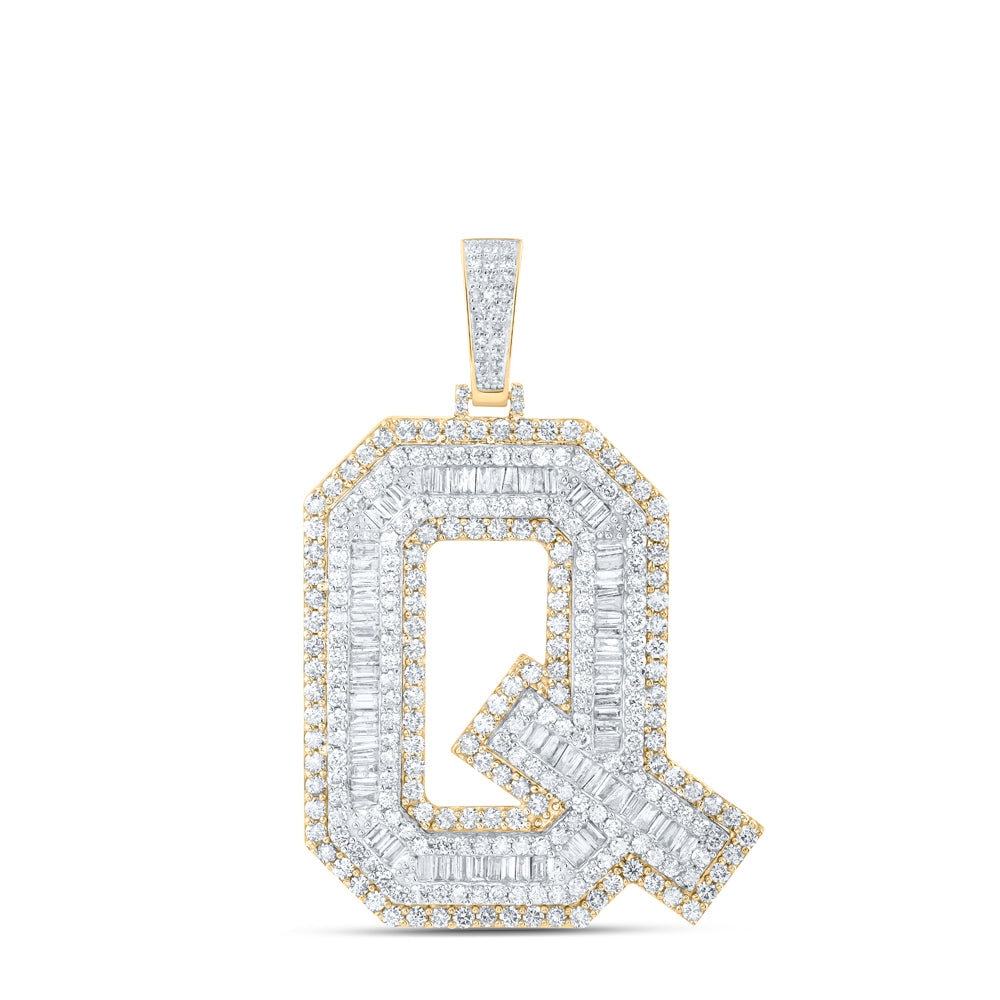 6.86 Ctw Natural Diamond Block Initial Letter Alphabet Q Pendant in 10k Yellow Gold