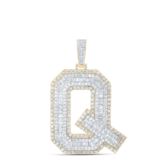 6.86 Ctw Natural Diamond Block Initial Letter Alphabet Q Pendant in 10k Yellow Gold
