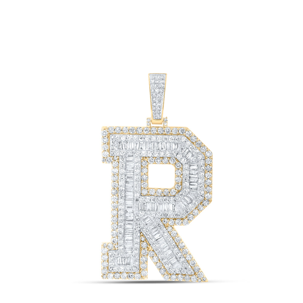 6.11 Ctw Natural Diamond Block Initial Letter Alphabet R Pendant in 10k Yellow Gold