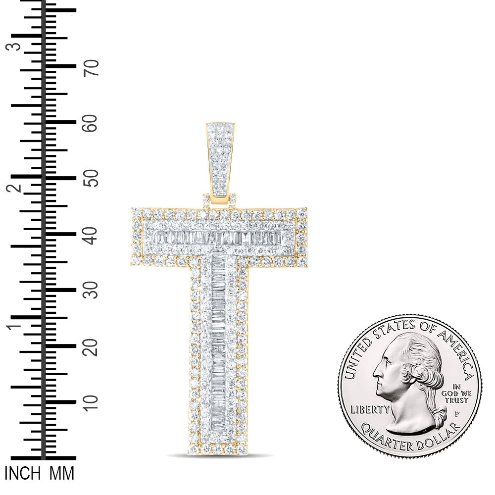 3.96 Ctw Natural Diamond Block Initial Letter Alphabet T Pendant in 10k Yellow Gold