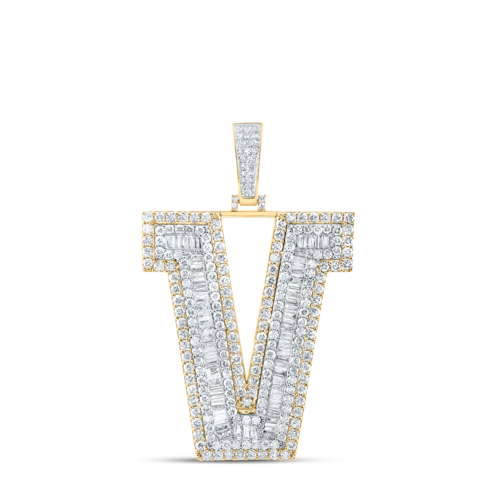 5.68 Ctw Natural Diamond Block Initial Letter Alphabet V Pendant in 10k Yellow Gold