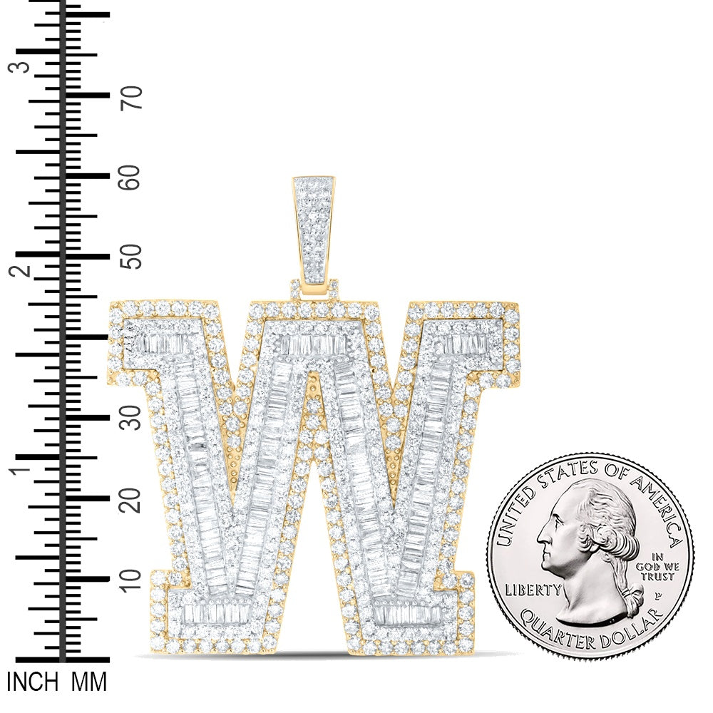 9.31 Ctw Natural Diamond Block Initial Letter Alphabet W Pendant in 10k Yellow Gold
