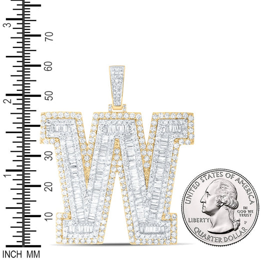 9.31 Ctw Natural Diamond Block Initial Letter Alphabet W Pendant in 10k Yellow Gold